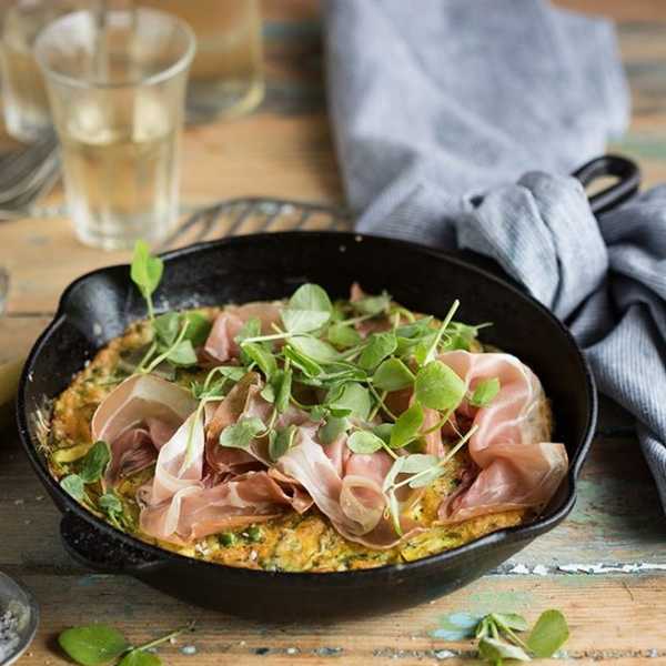 Shaved Asparagus and Pea Frittata With Mint and Parma Ham