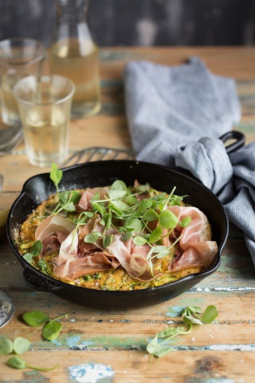 Shaved Asparagus and Pea Frittata With Mint and Parma Ham