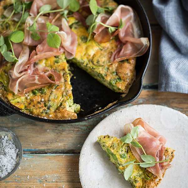 Shaved Asparagus and Pea Frittata With Mint and Parma Ham