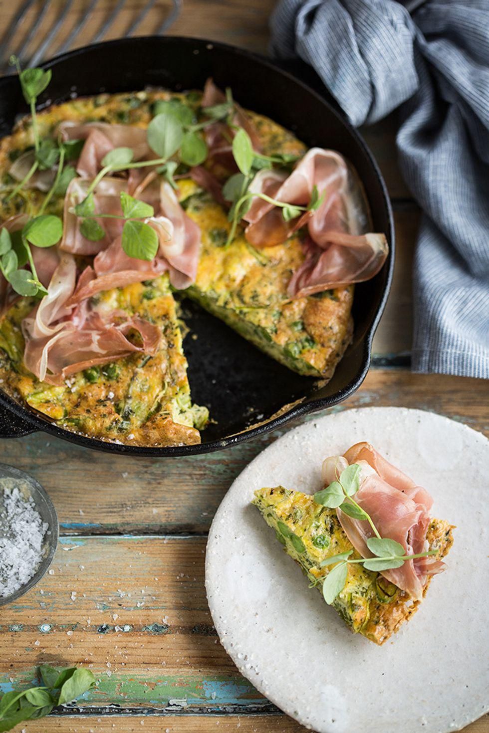 Shaved Asparagus and Pea Frittata With Mint and Parma Ham