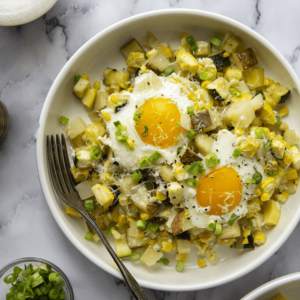 Sheet Pan Sweet Corn Summer Squash Breakfast Hash