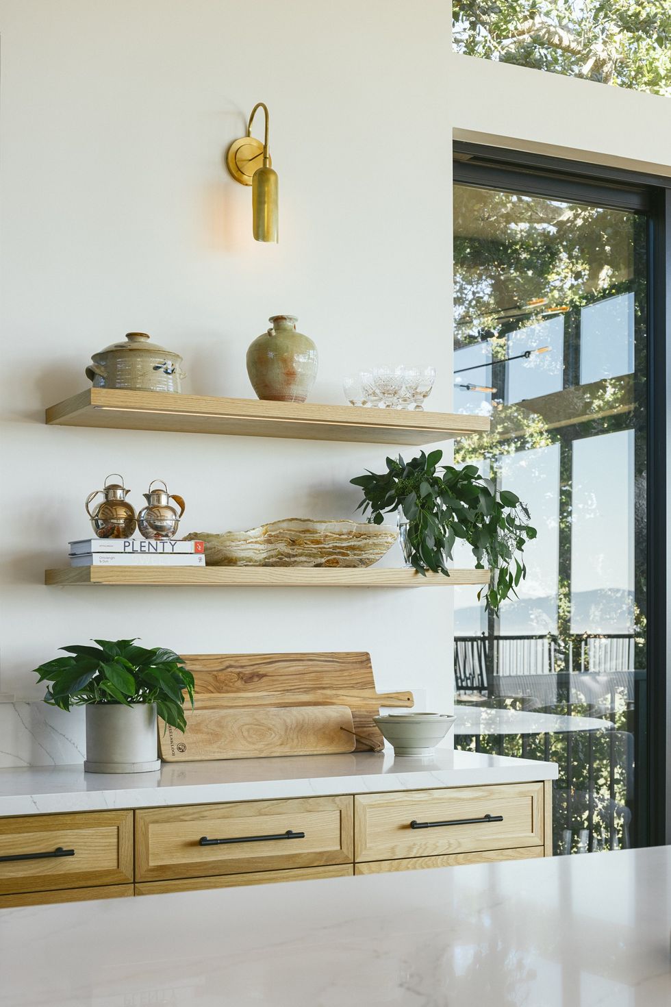 shelves in a kitchen