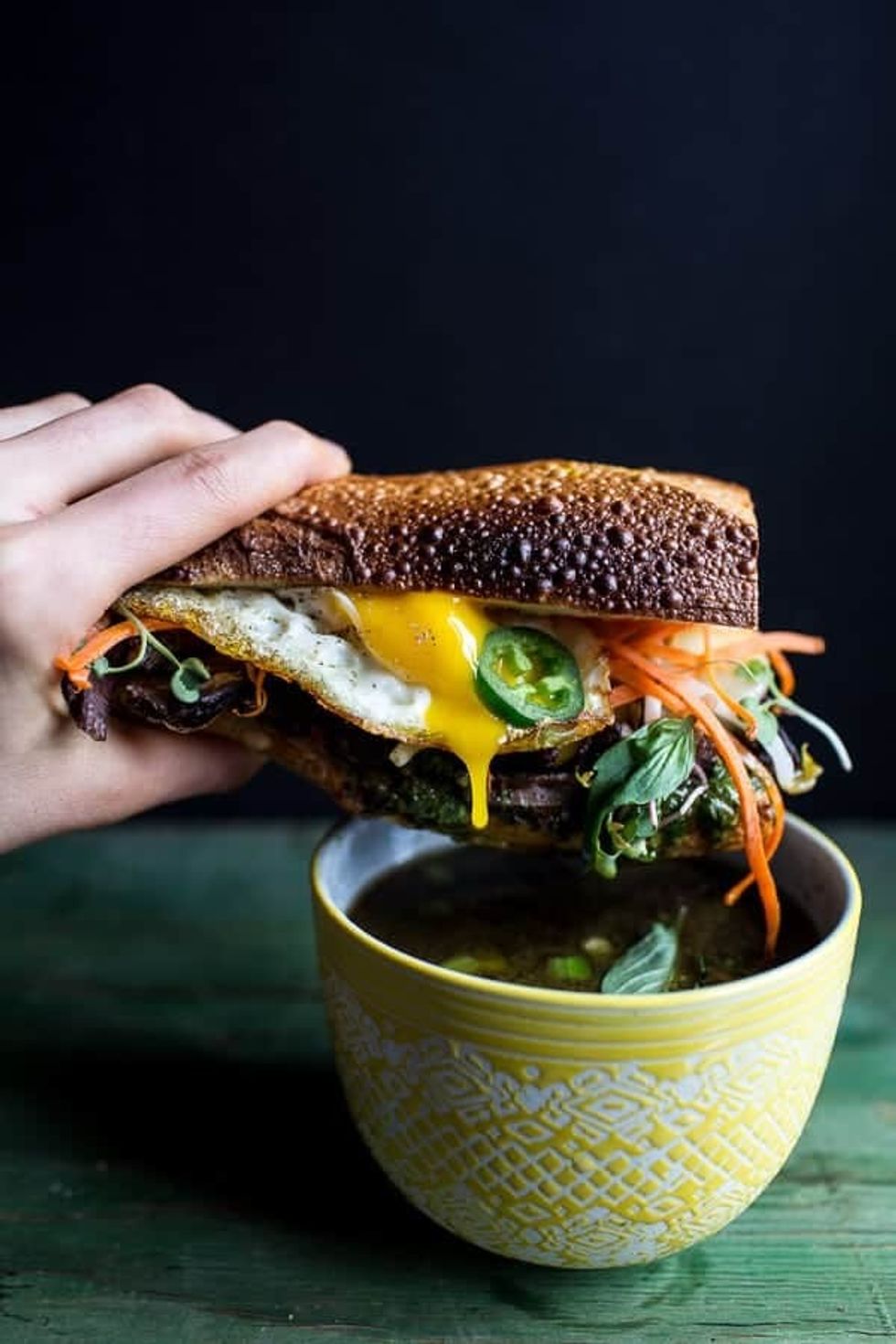 Short Rib Pho French Dip Banh Mi with Thai Basil Chimichurri