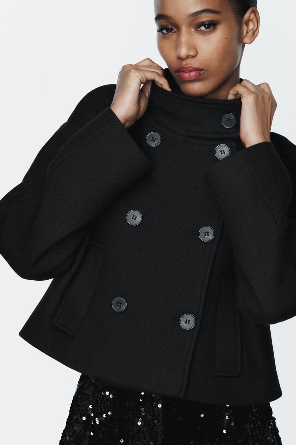 Short Wool-Blend Double-Breasted Coat