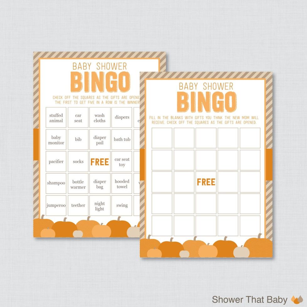 ShowerThatBaby Little Pumpkin Baby Shower Bingo Cards Printable