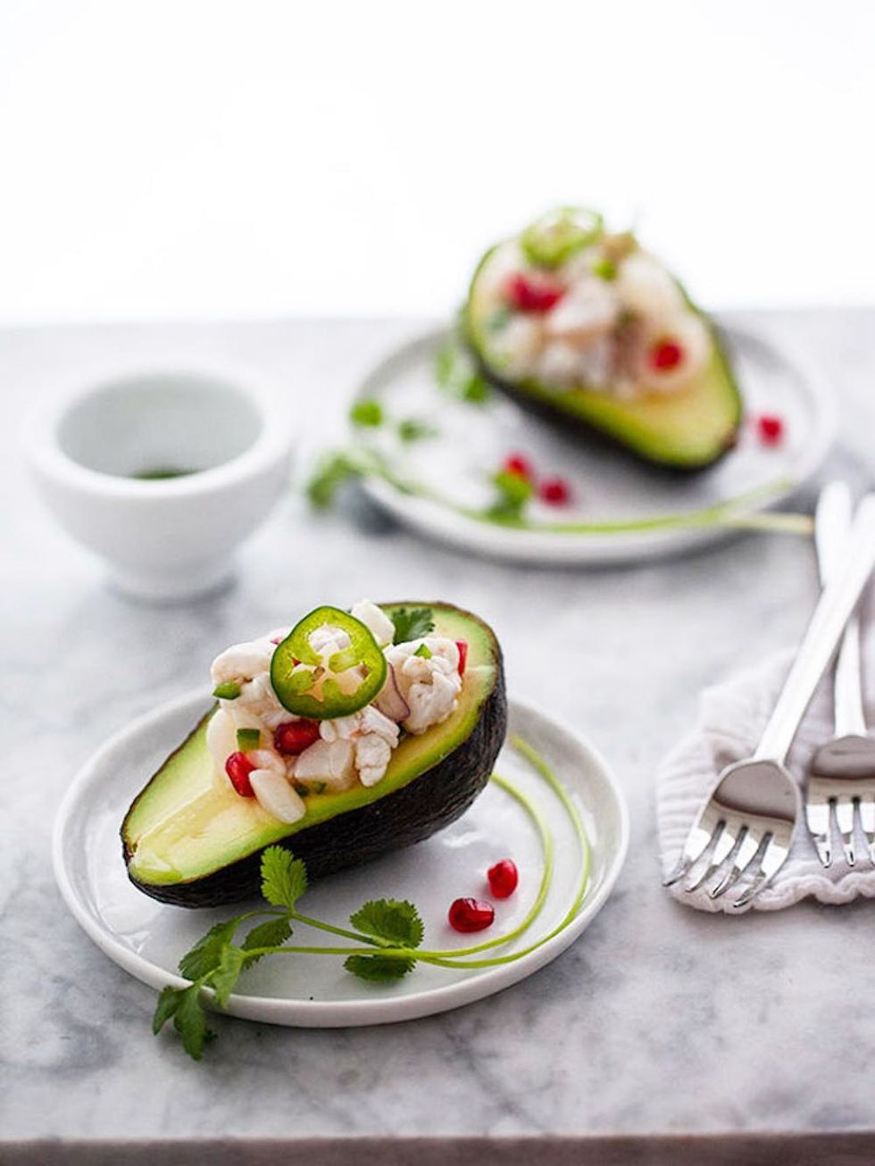 Shrimp and Scallop Ceviche Stuffed Avocado