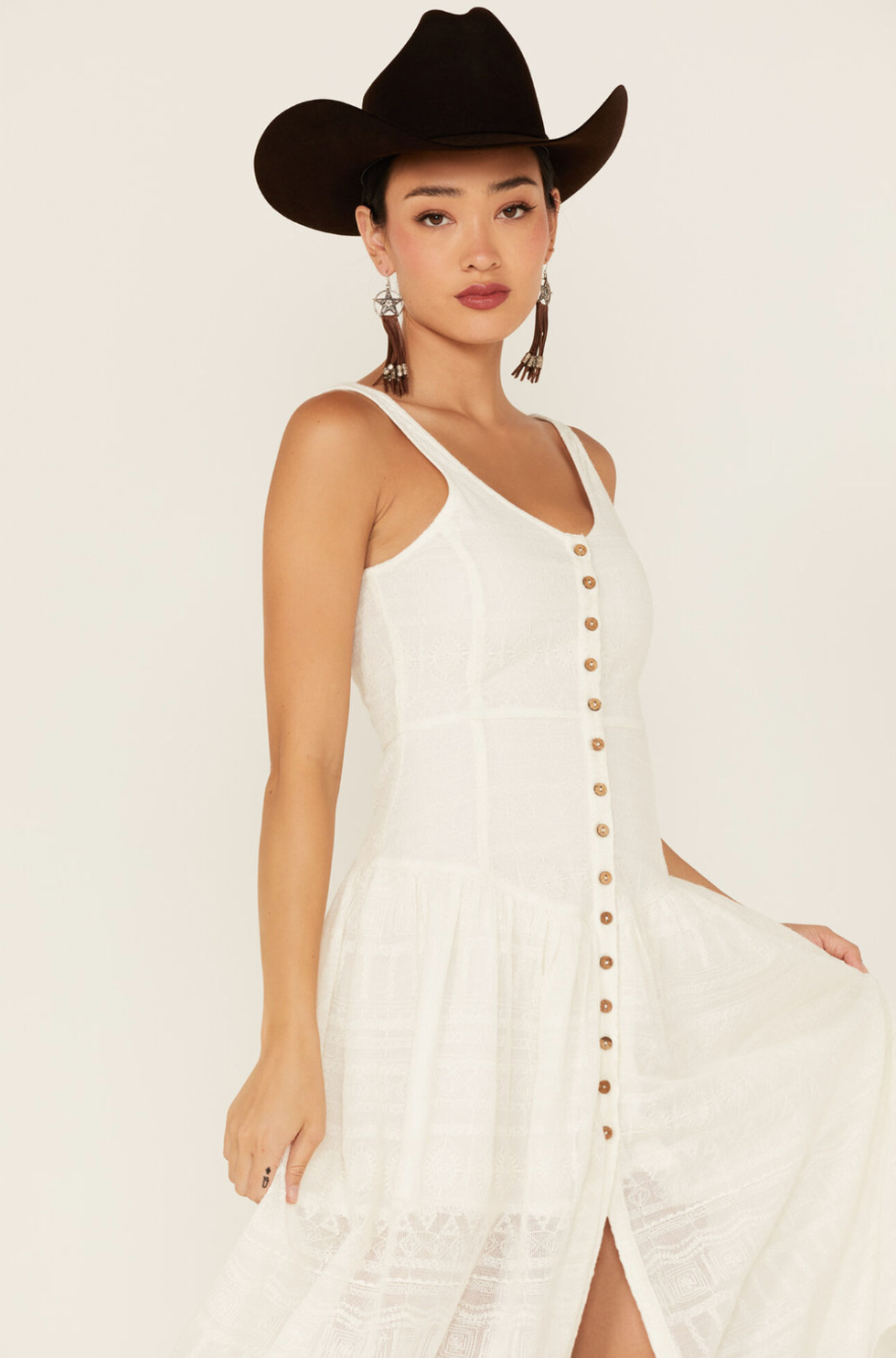 Shyanne Drop Waist Button Front Sleeveless Midi Dress