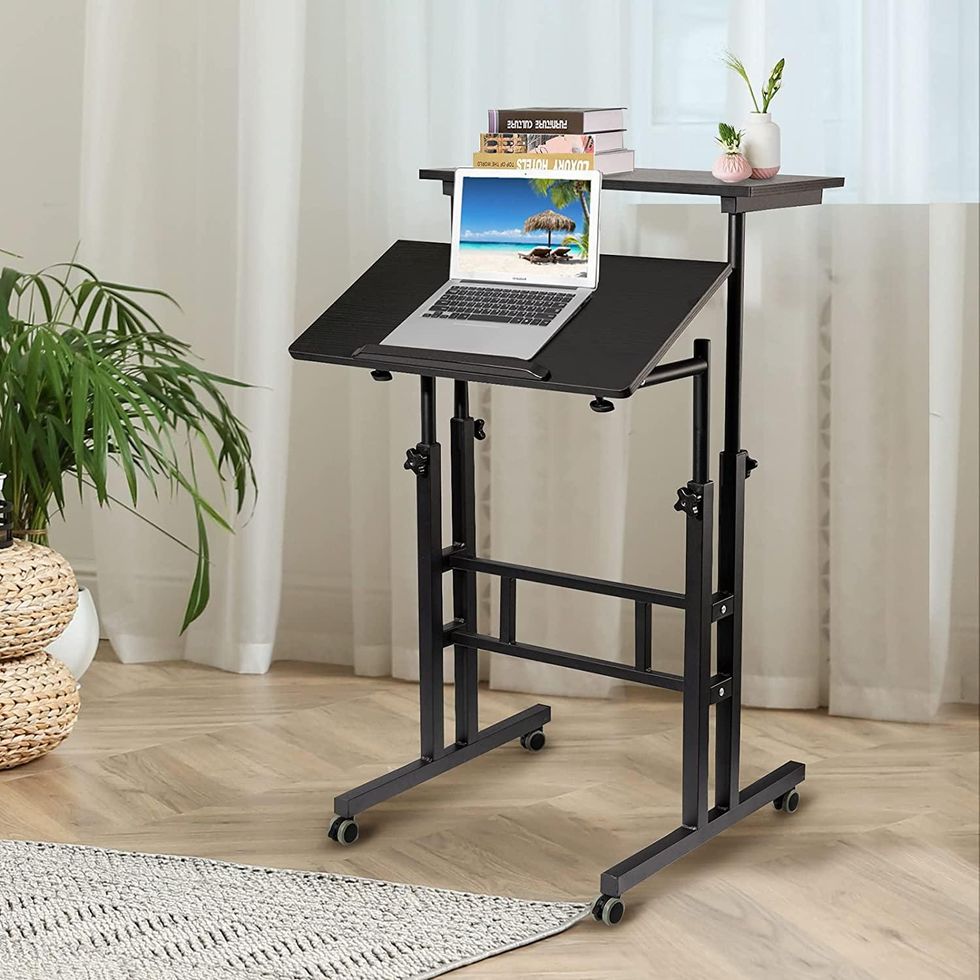 SIDUCAL Mobile Stand Up Desk, Adjustable Laptop Desk with Wheels