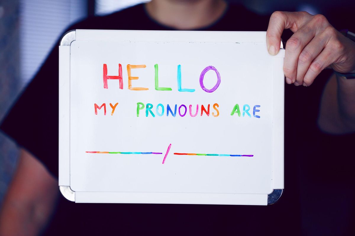 sign displaying pronouns