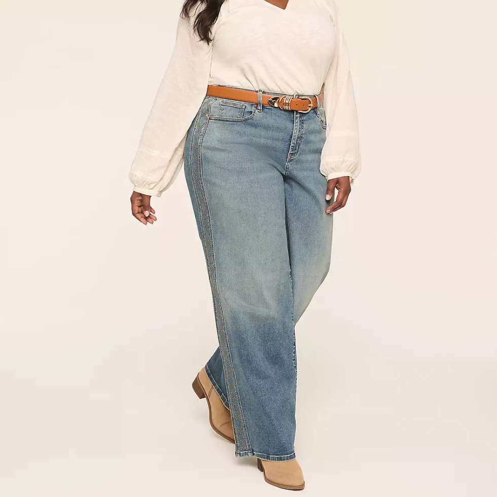 Signature Fit Stud-Detail Wide Leg Jeans