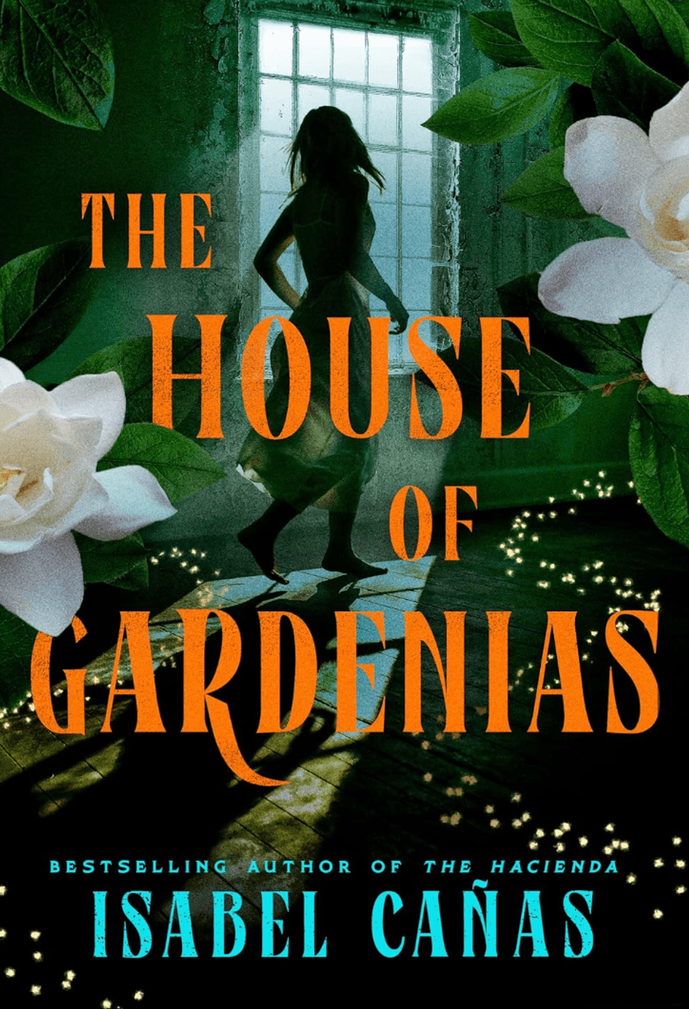 Silhouetted woman by window, surrounded by gardenias, text: "The House of Gardenias."