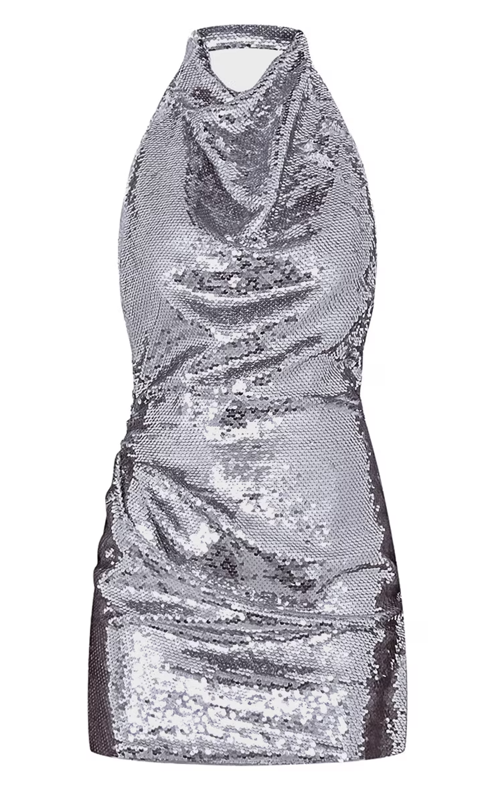 Silver Sequin High Neck Backless Bodycon Dress