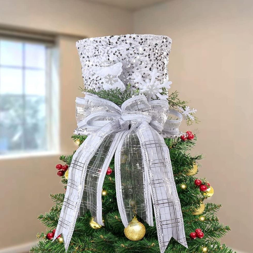 Silver Snowman Top Hat Tree Topper