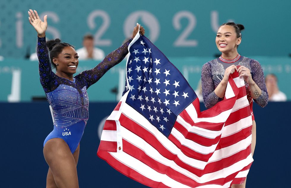 Simone Biles and Suni Lee winning gold and bronze medals in their individual gymnastics competition at the 2024 paris olympics