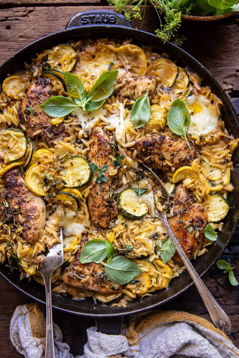 Skillet Garlic Butter Chicken and Zucchini Orzo