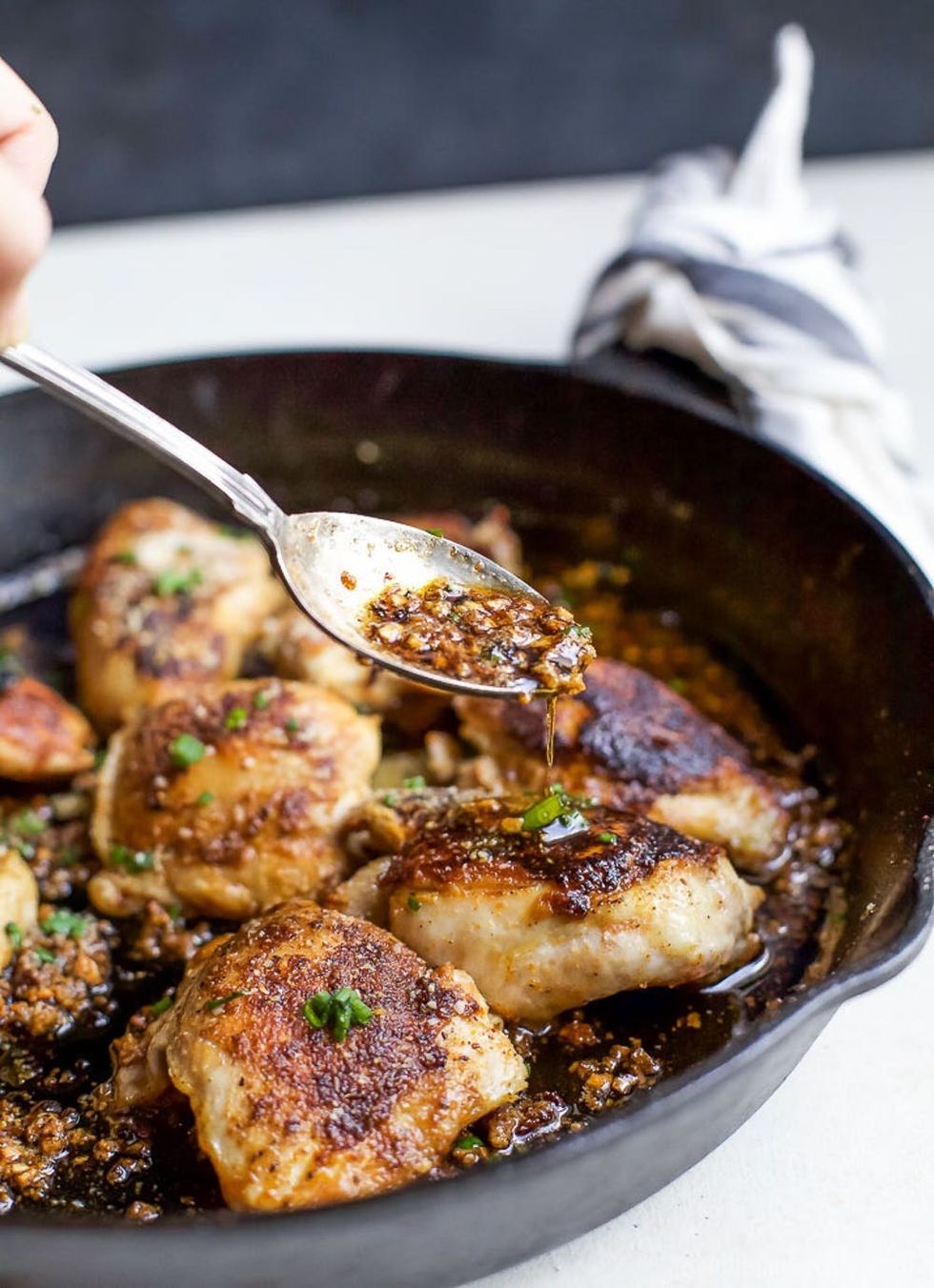 Skillet Garlic Parmesan Chicken Thighs
