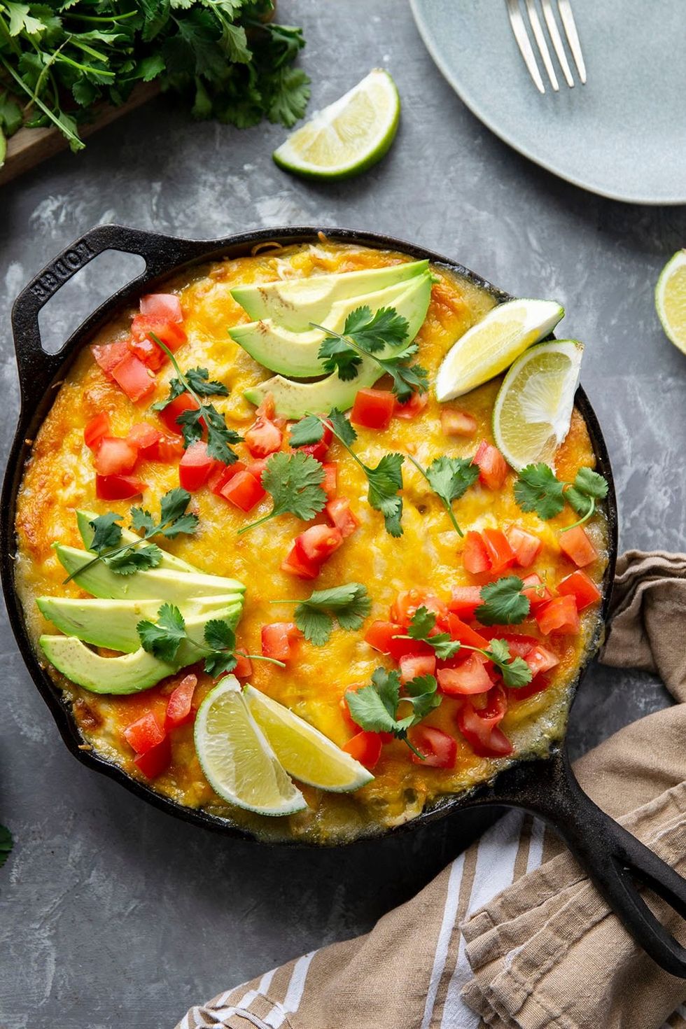 Skillet Green Chile Chicken Enchilada Casserole