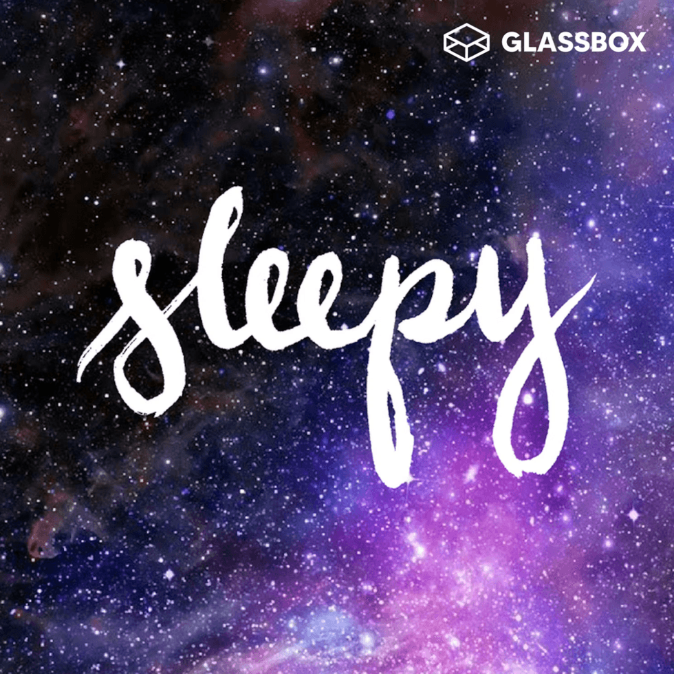 "Sleepy" text over a cosmic background with stars and nebulae.