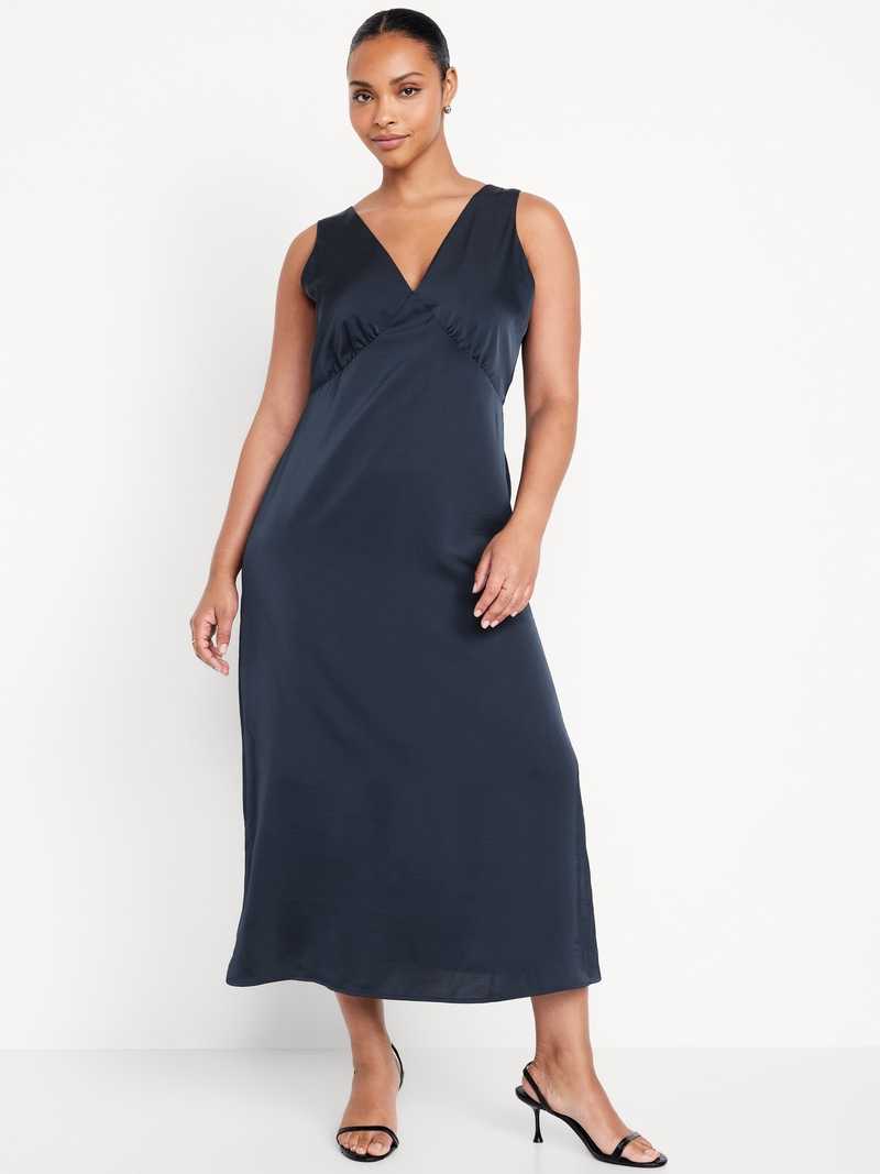 old navy plus size dresses Old Navy Women's Fit & Flare Prairie Midi Dress - Blue