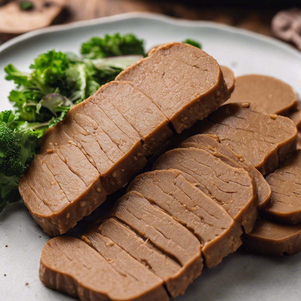 slices of plant based seitan on a plate