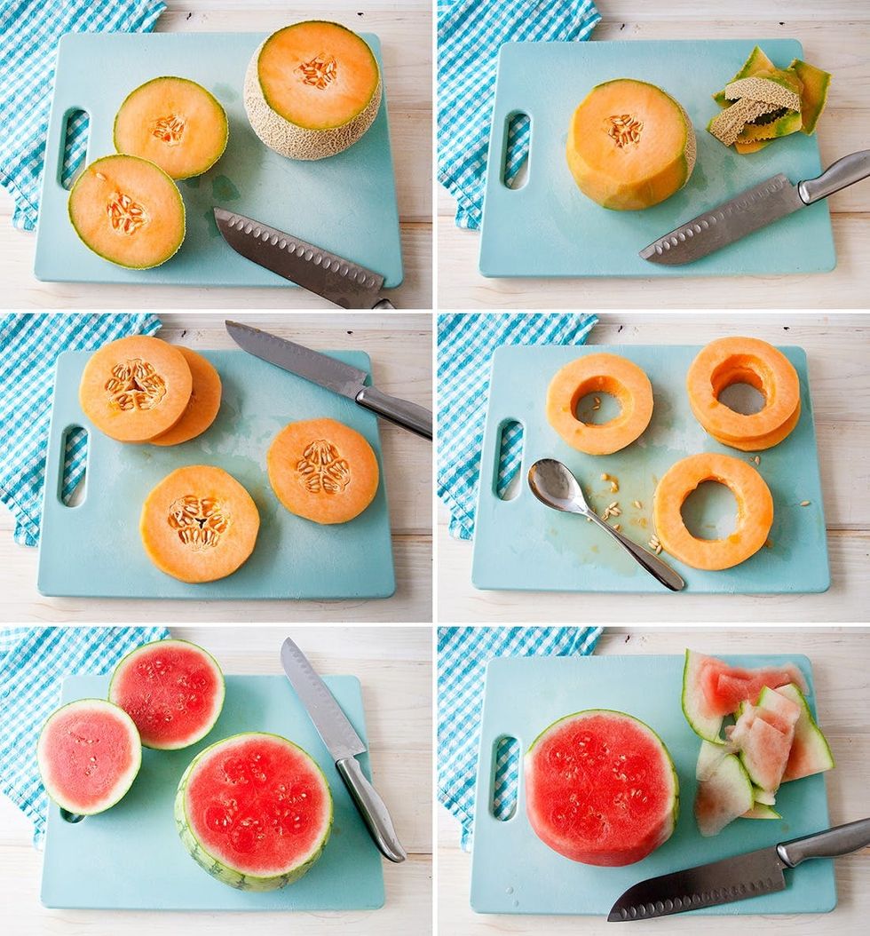 slicing the fruit on a tea cutting board