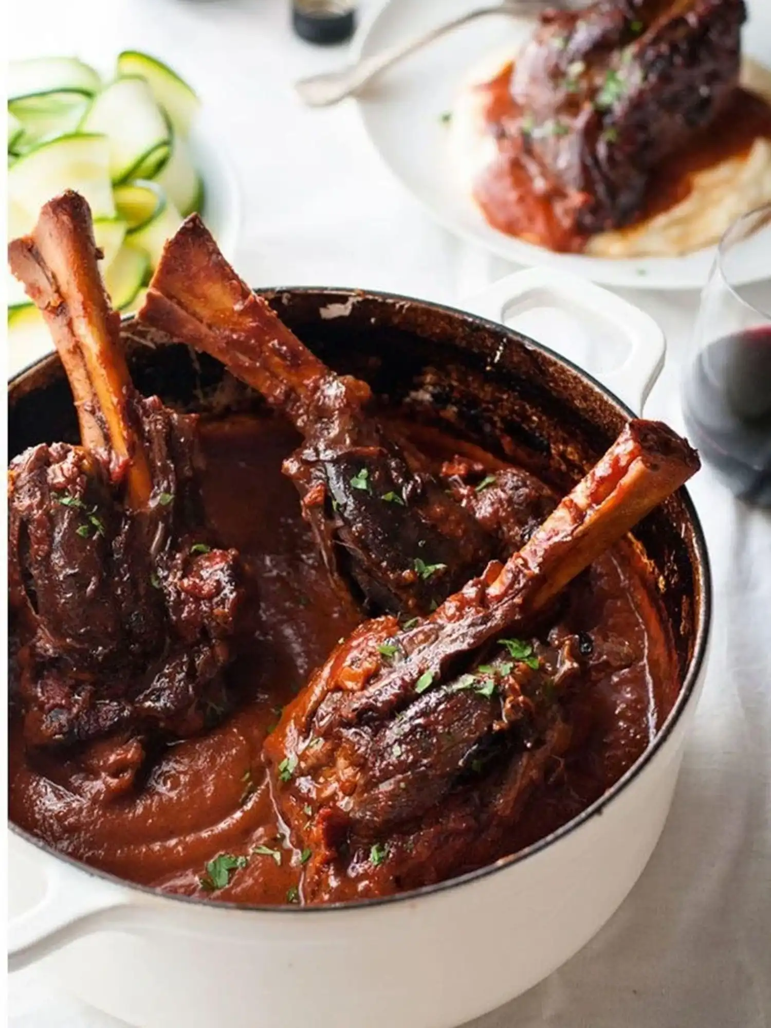 slow cooked lamb shanks in red wine sauce