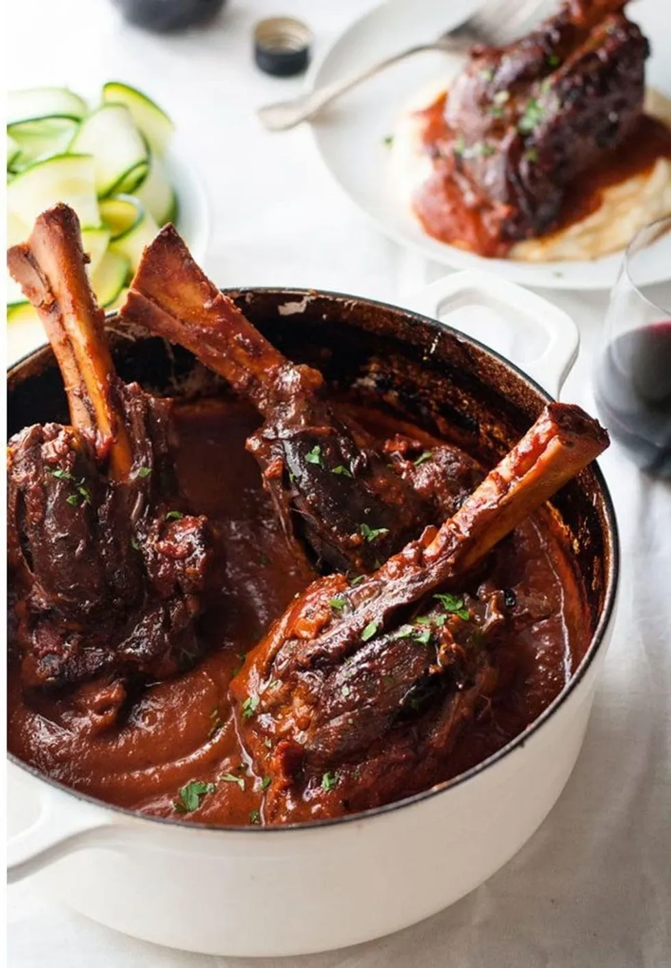 slow cooked lamb shanks in red wine sauce