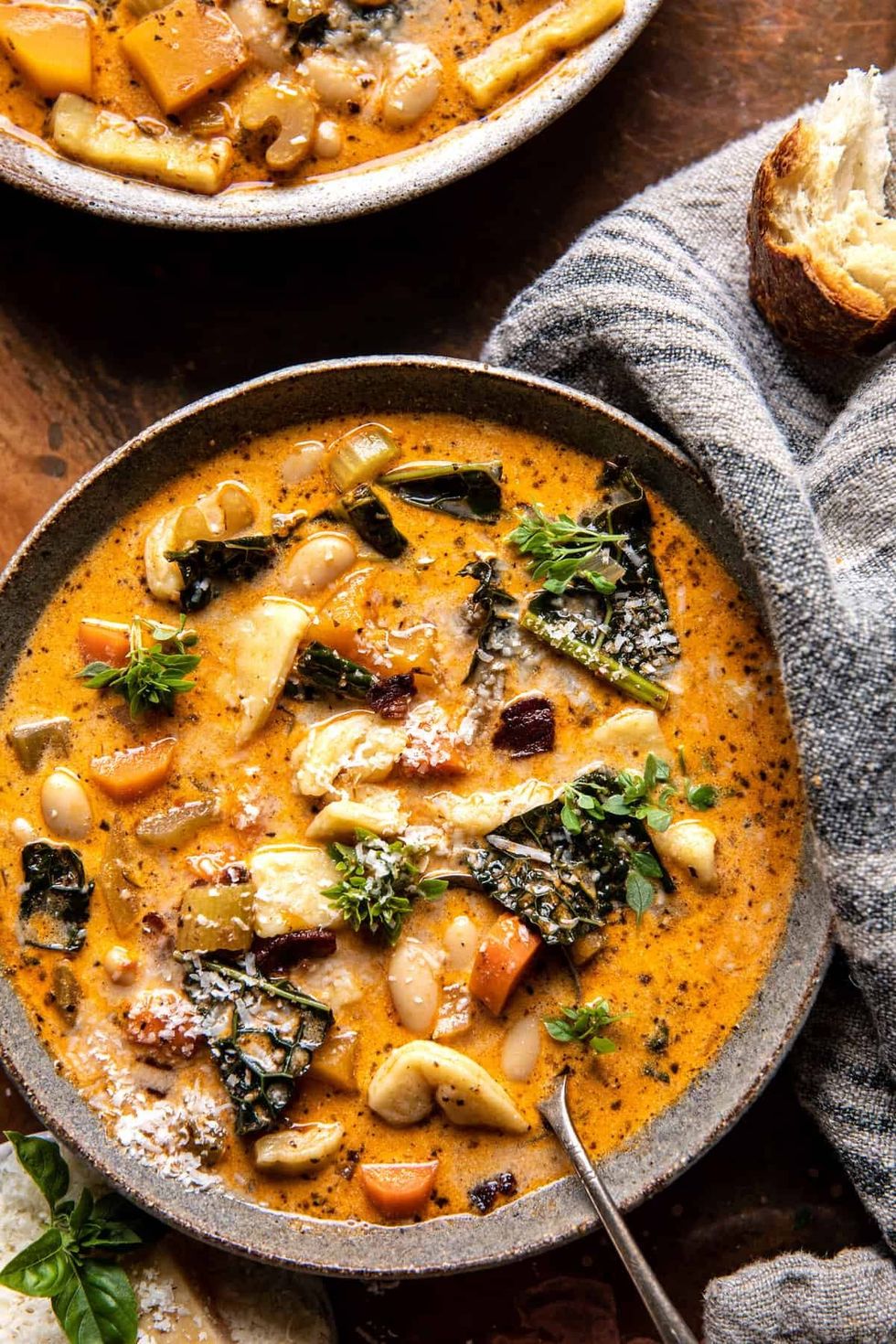 Slow Cooker Creamy White Bean Noodle Soup with Rosemary Bacon