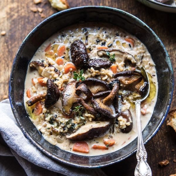 Slow-Cooker Creamy Wild Rice Soup with Roasted Buttered Mushrooms