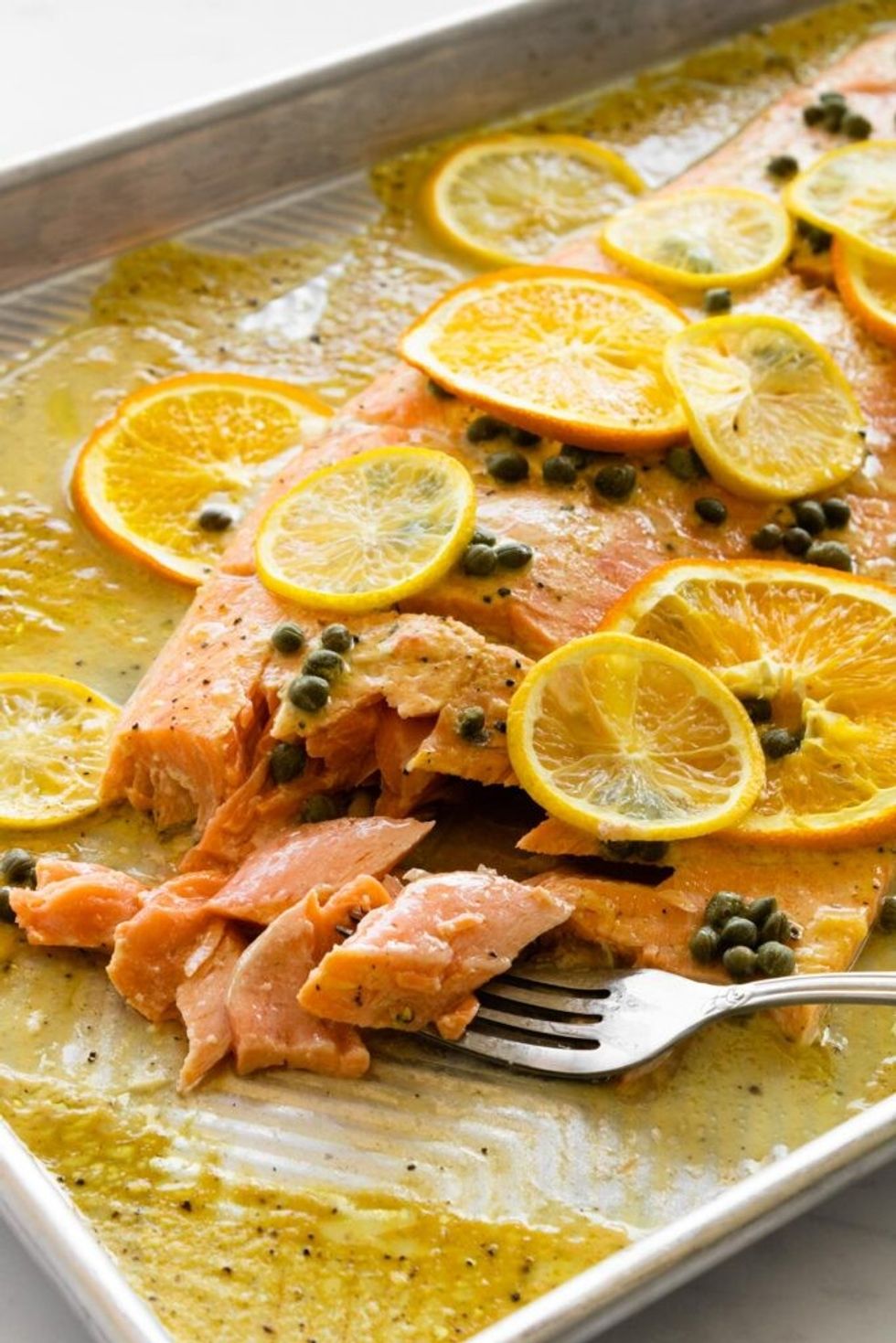 slow roasted salmon with citrus and capers