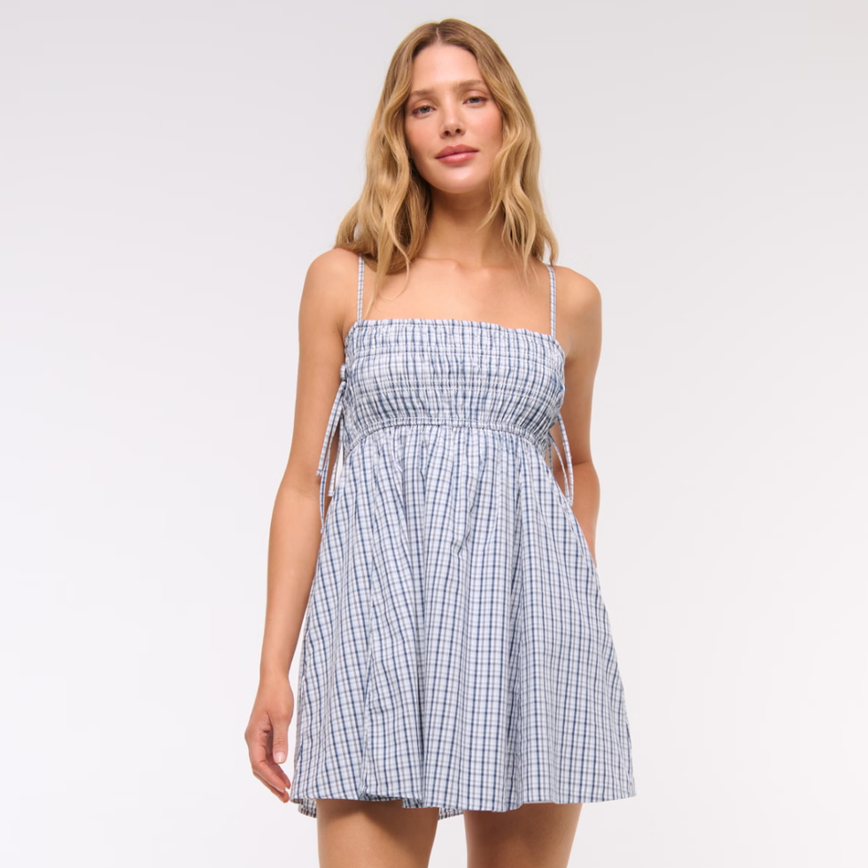 Smocked Babydoll Tie Mini Dress