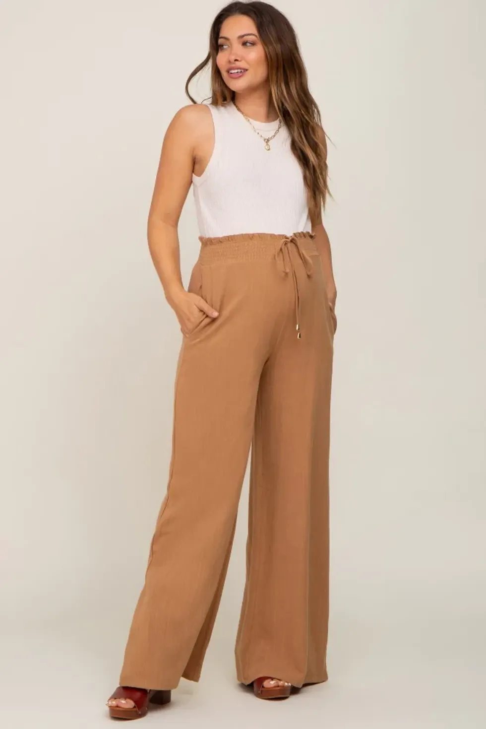 Smocked Waist Wide Leg Maternity Pants