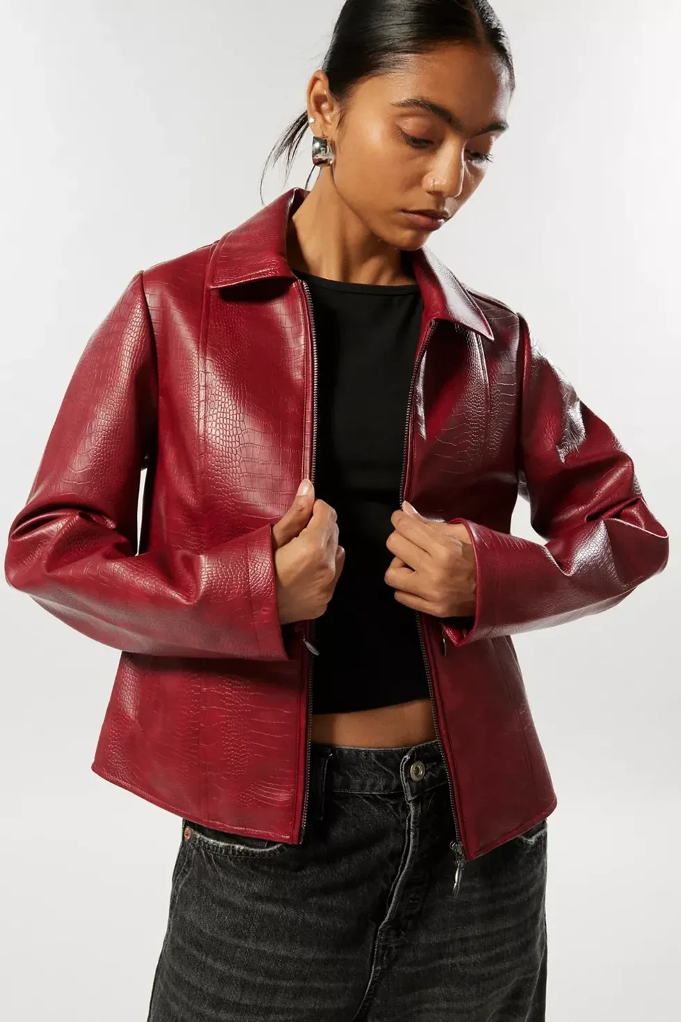 snake embossed leather jacket