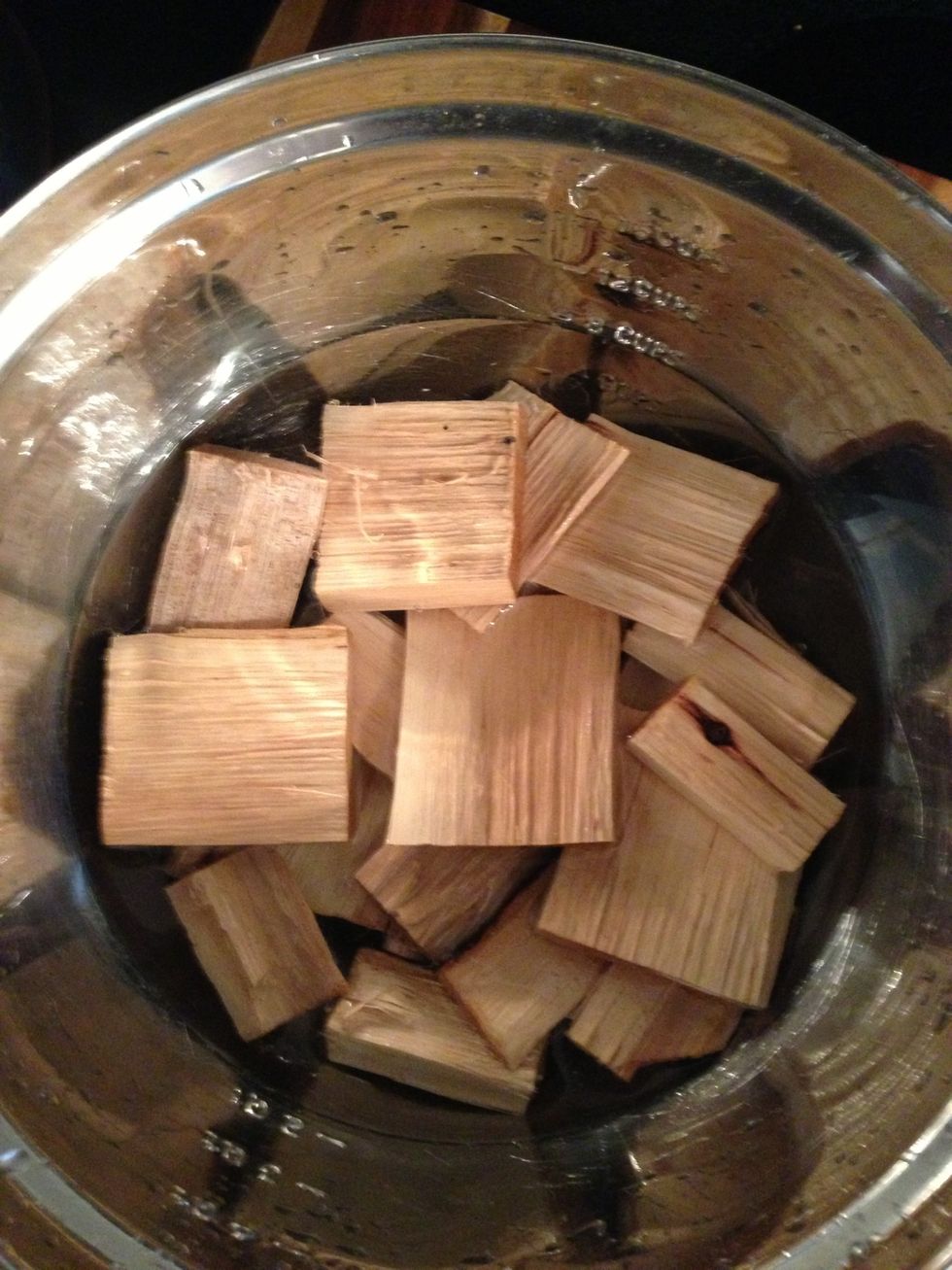 Soak your wood chips. I used Pecan wood; I find it gives a clean smoky flavor.