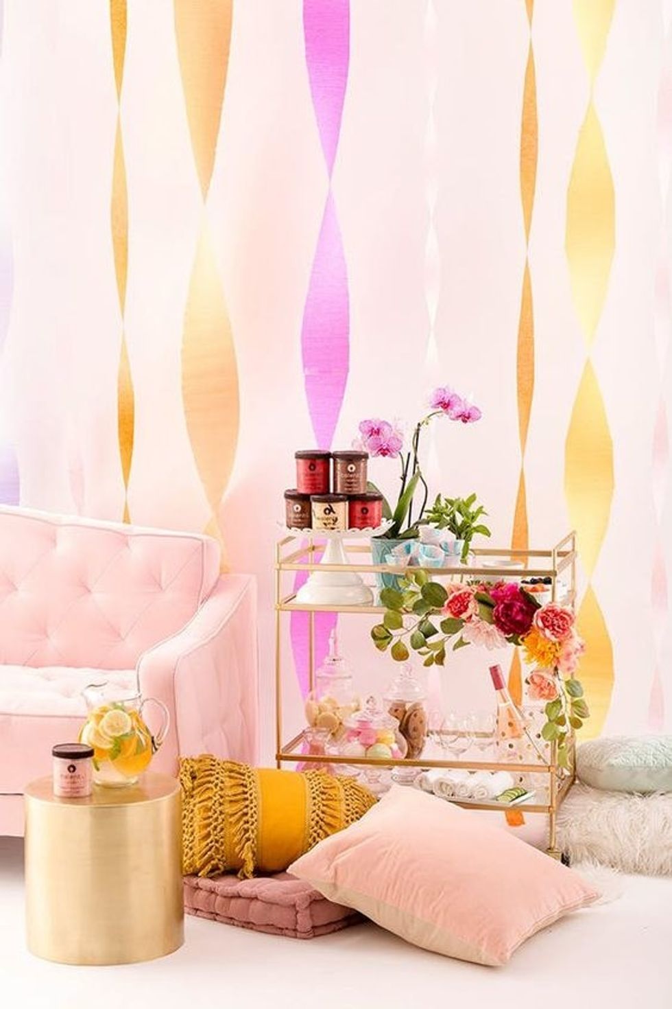 Spa Night In with pillows, snacks and flowers