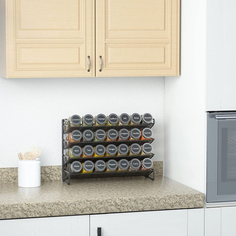 SpaceAid Spice Rack Organizer with 28 Spice Jars, Labels, Chalk and Funnel Set