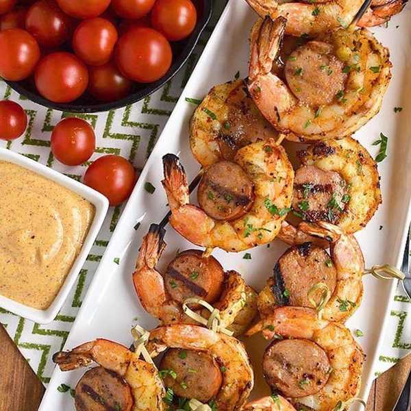 Spicy Shrimp and Sausage Skewers
