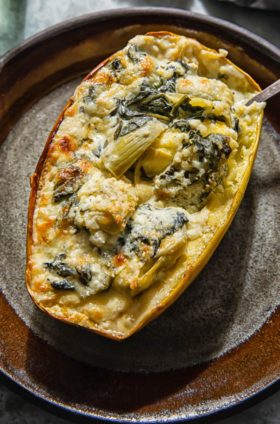 Spinach and Artichoke Stuffed Spaghetti Squash