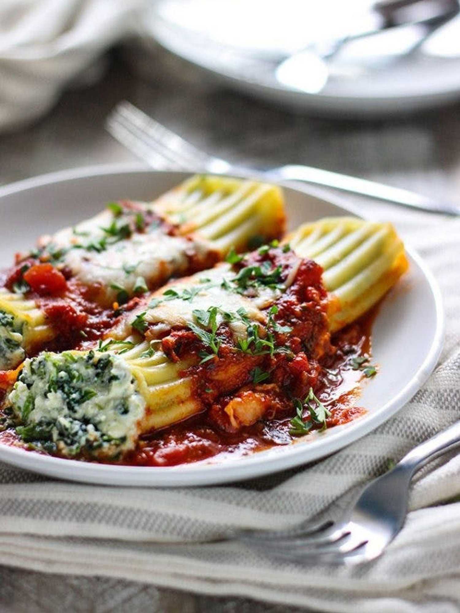 Spinach and Three Cheese Manicotti