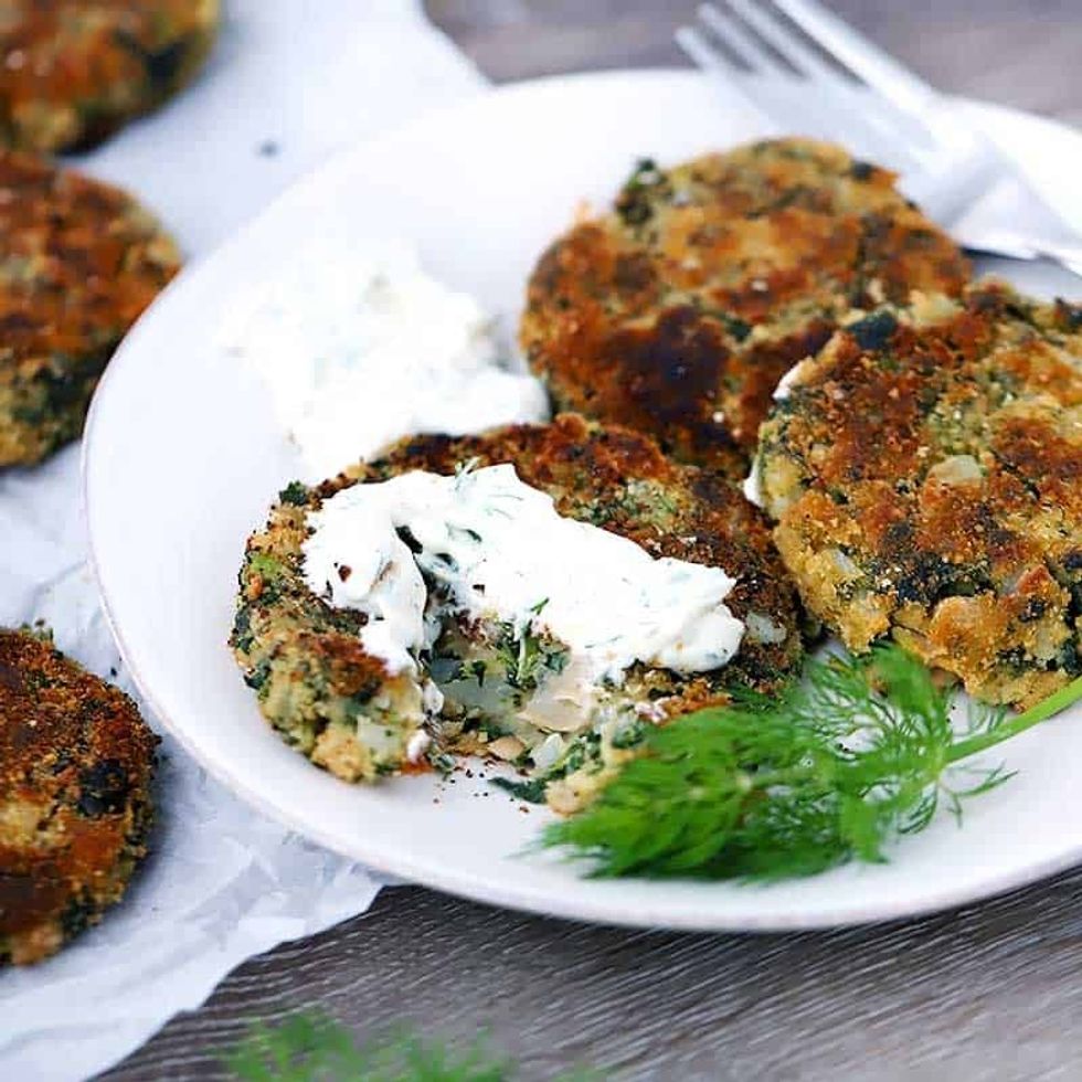 Spinach and White Bean Patties with Yogurt Sauce