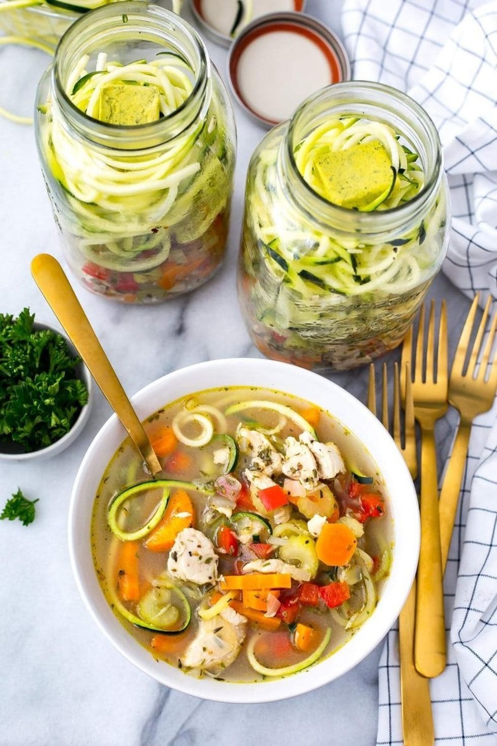 Spiralized Zucchini Chicken Noodle Soup Jars