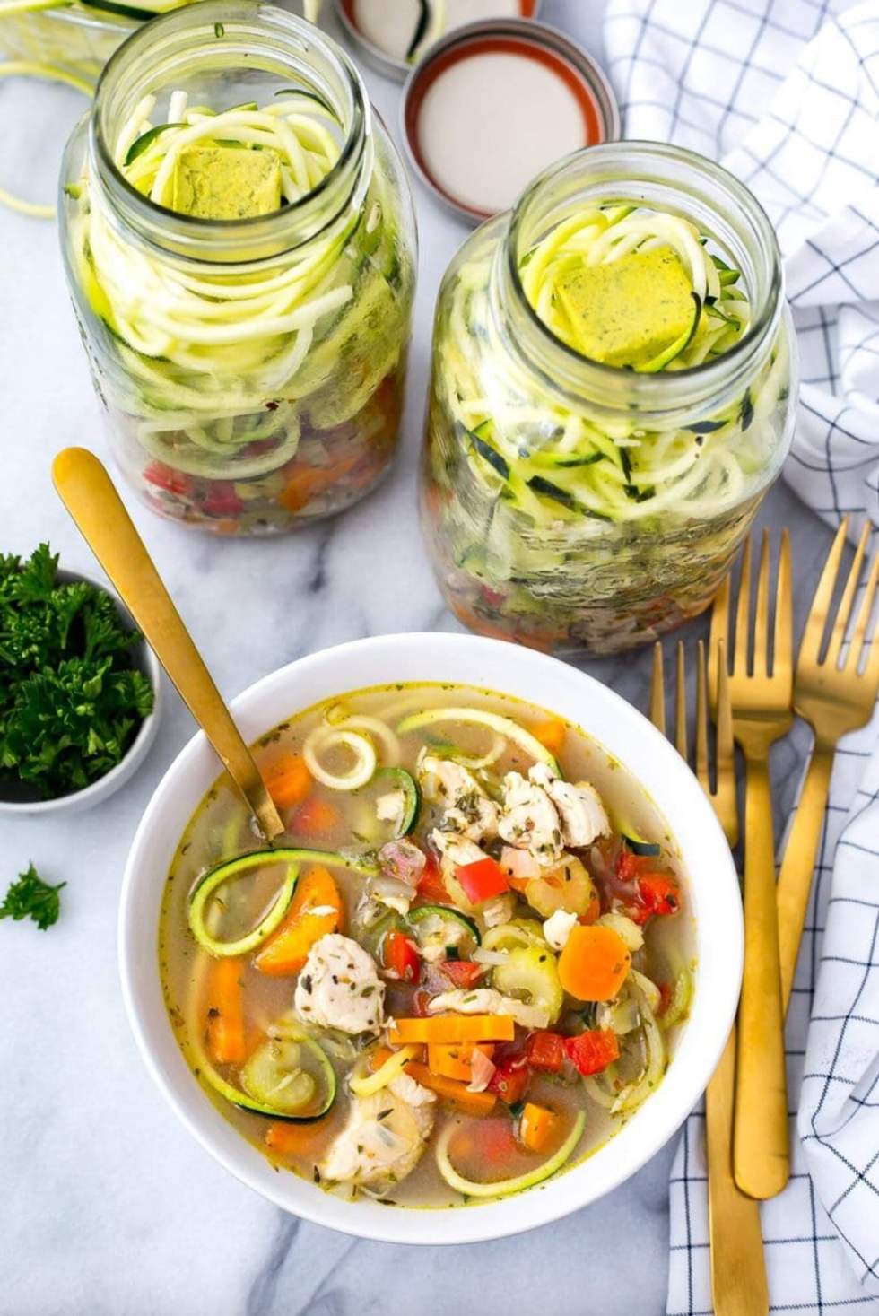 Spiralized Zucchini Chicken Noodle Soup Jars