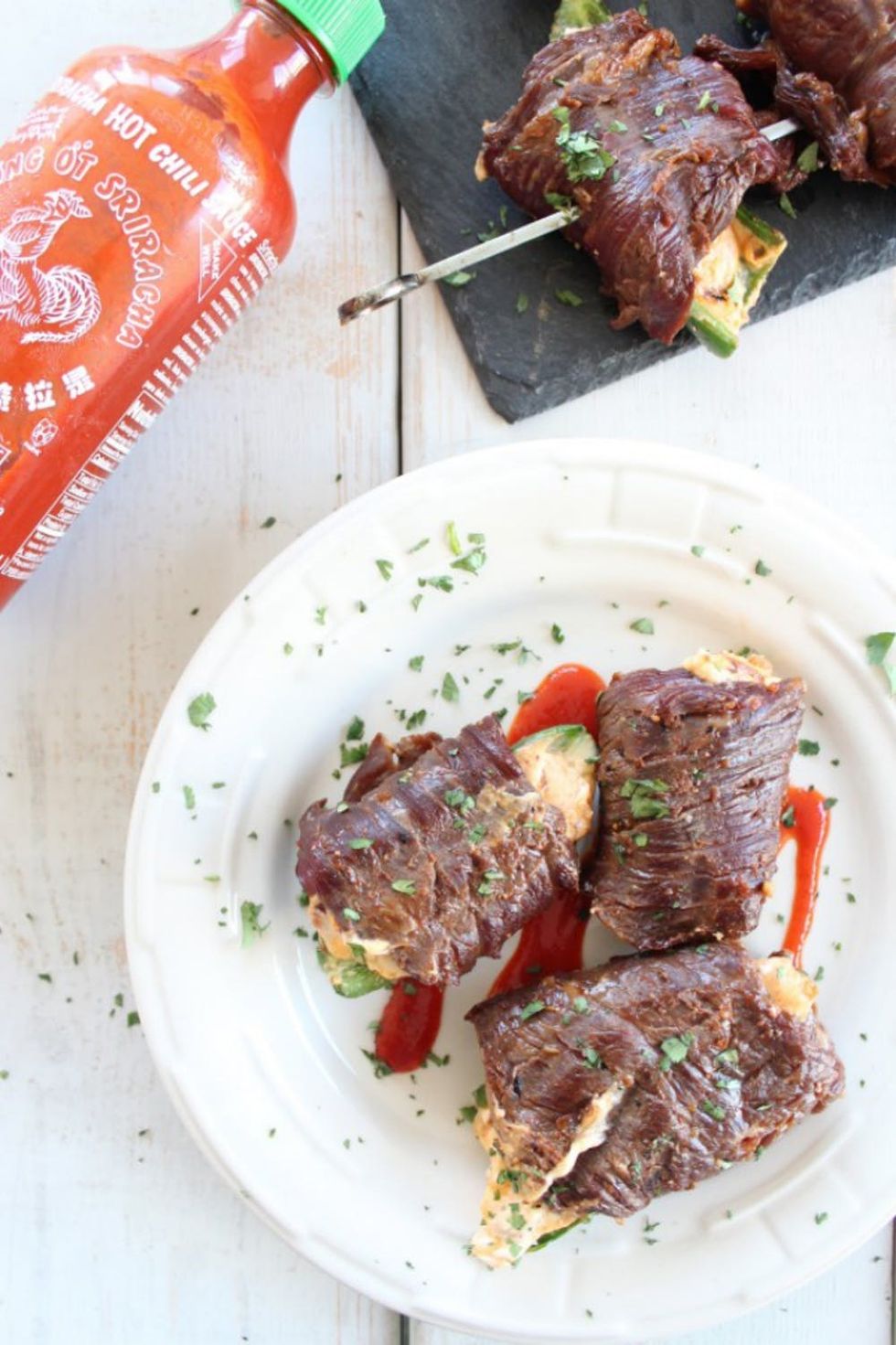 Sriracha Steak Wrapped Jalape\u00f1o Popper Skewers