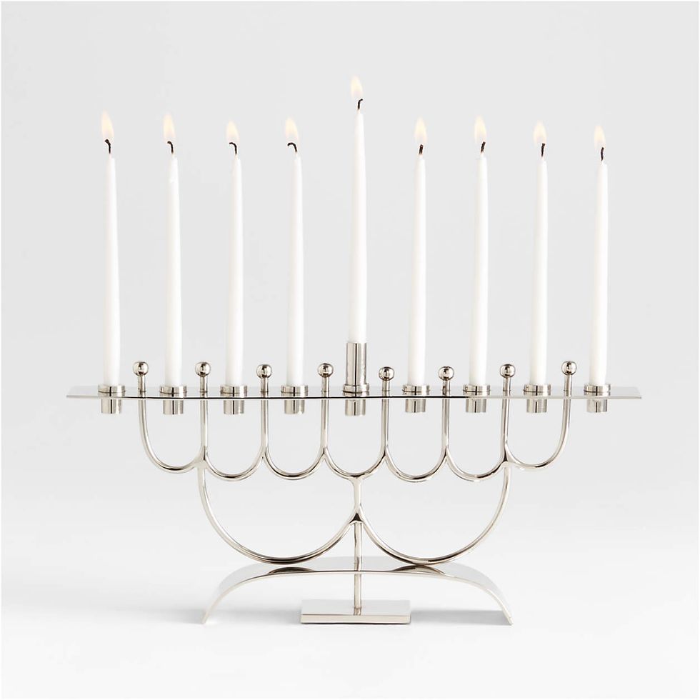 Stainless Steel Menorah Crate & Barrel holiday decorations