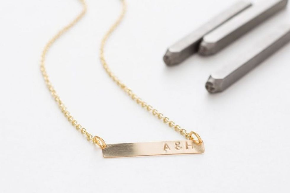 stamped gold bar necklace