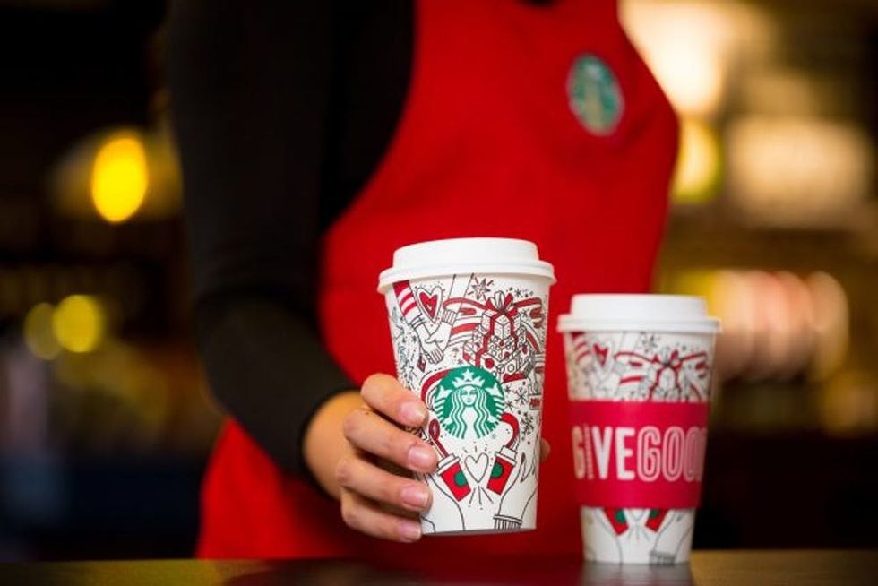 Starbucks 2017 holiday cups photographed on Monday, October 23, 2017. (Joshua Trujillo, Starbucks)