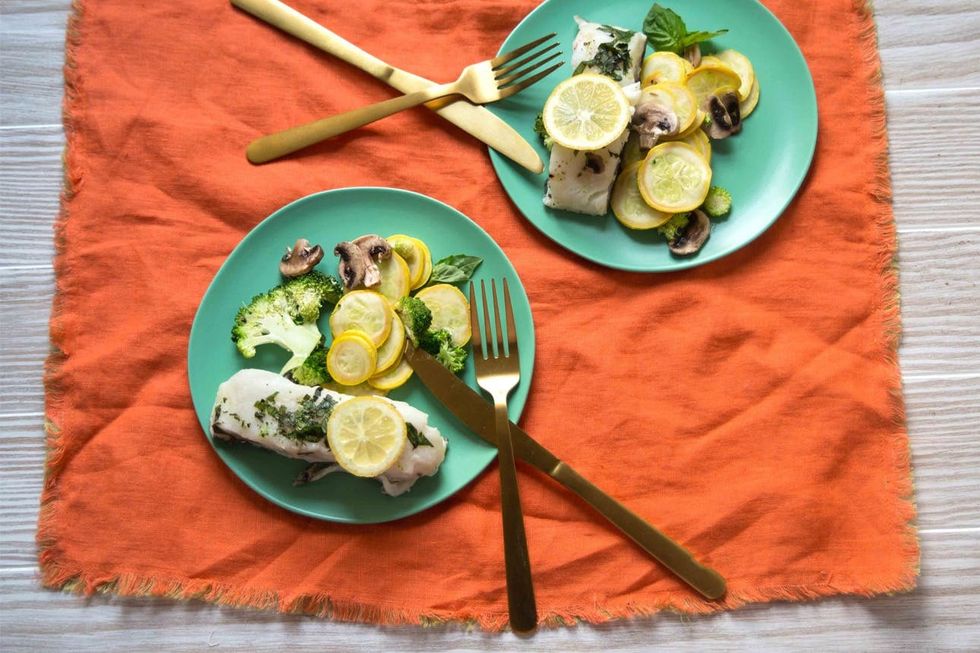Steamed Bass Foil Packet Dinner
