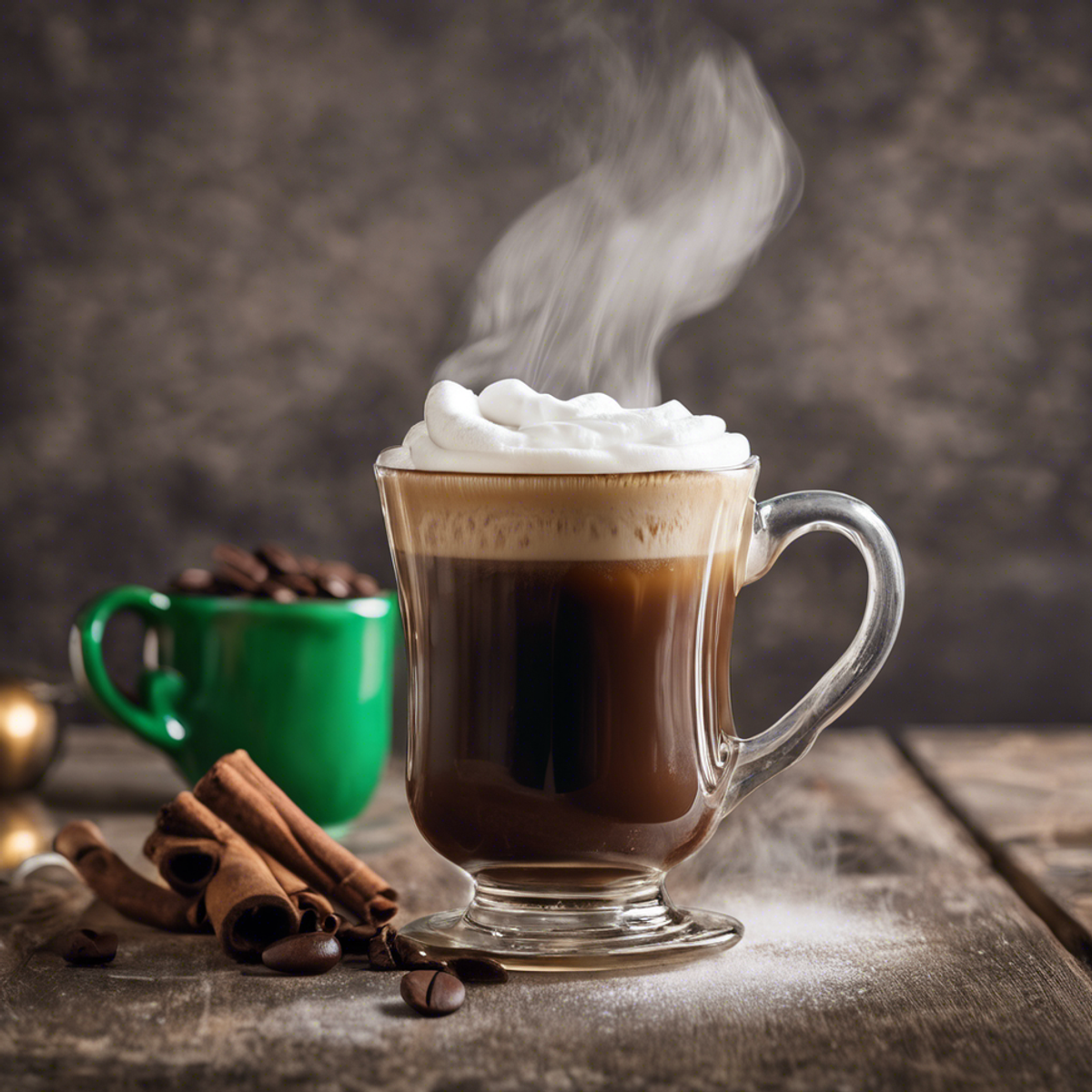 steaming mug of irish coffee