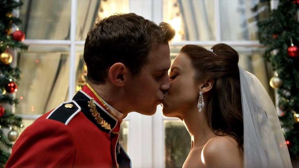 Stephen Hagan and Lacey Chabert in A Royal Christmas on Hallmark