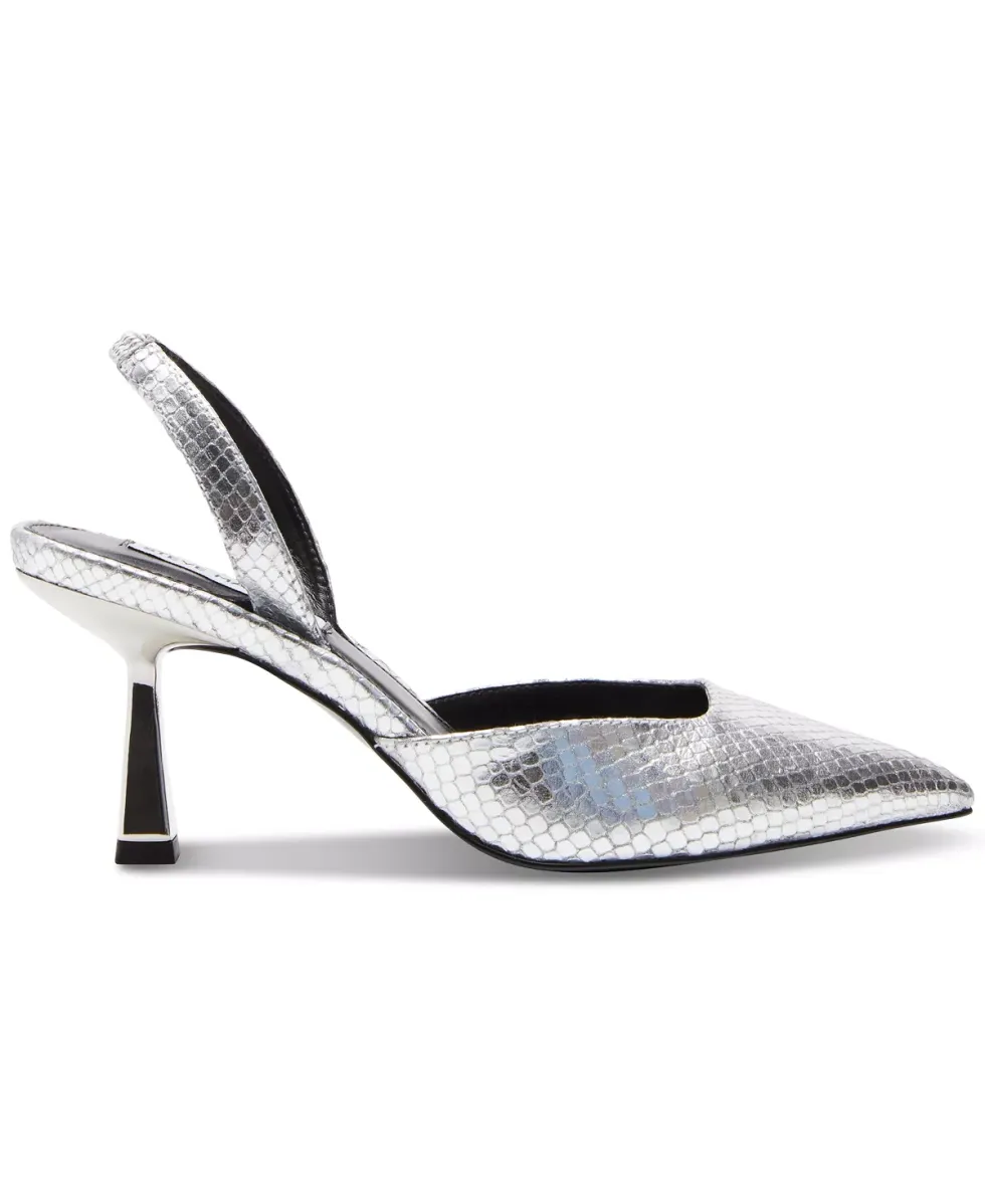 Steve Madden Finlee Pointed-Toe Kitten Heel Silver Snake Print Pumps
